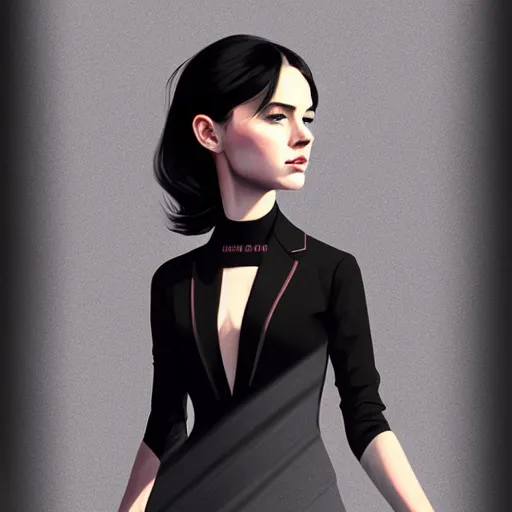 Image similar to young british special ops female in black tuxedo, muted colors, matte print, pastel colors, 2d, ultra highly detailed, smooth, sharp focus, digital art, digital painting, fan art, elegant, artstation, head is centered, by Ilya Kuvshinov