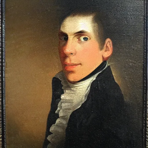 Image similar to An 18th century oil painting of Jerma985 in the mid-late 1700s, portrait of Jerma985, grainy, realistic, very realistic, hyperrealistic, highly detailed, very detailed, extremely detailed, very neat, very epic, very cool, detailed, trending on artstation