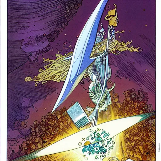 Image similar to a diamond with light shinying through it, michael kaluta, charles vess and jean moebius giraud