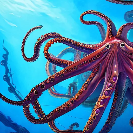 Image similar to stunning portrait of a giant robotic octopus