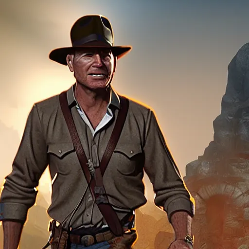 Image similar to joe biden as indiana jones octane render unreal engine jungle background