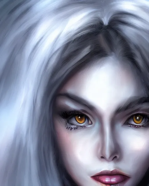 Image similar to face of a beautiful demon girl, realistic detailed digital art