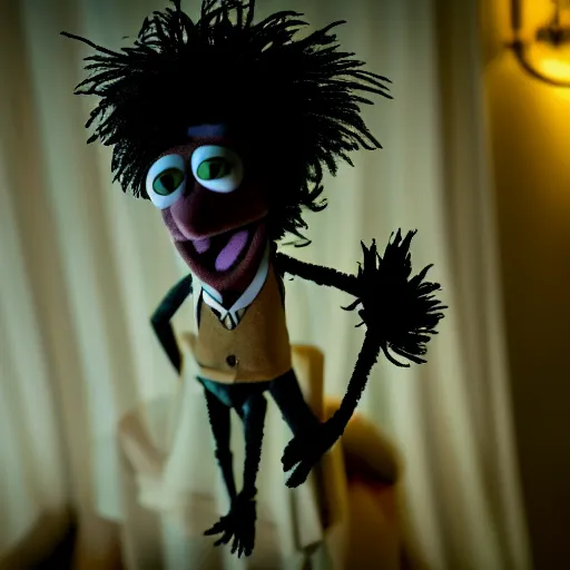 Prompt: a muppet of edward scissorhands, sharp focus, 4 k editorial photograph, soft lighting