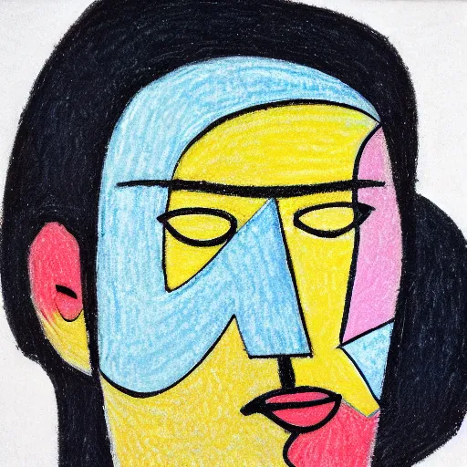 Prompt: an abstract minimalist oil pastel portrait of a androgynous person, disconnected shapes, unknown artist. Museum HQ Scan