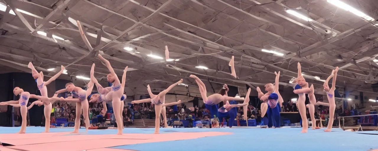 Image similar to team of gymnasts dodging laser beams, wide angle shot, 8k