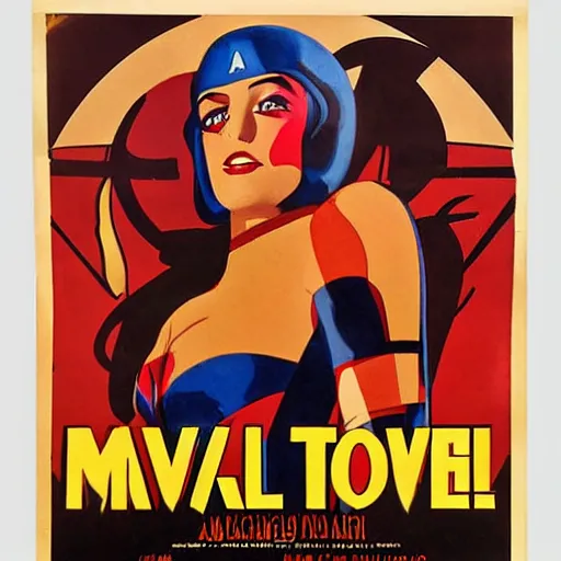 Image similar to vintage art deco movie poster of a marvel movie