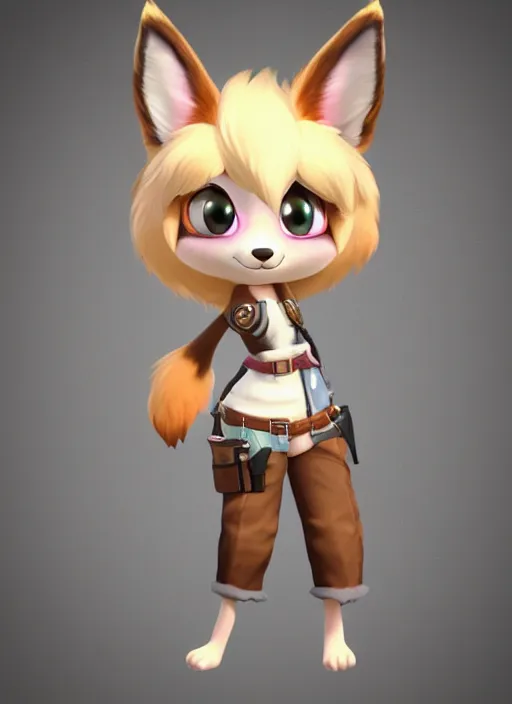 Image similar to female furry mini cute style, character adoptable, highly detailed, rendered, ray - tracing, cgi animated, 3 d demo reel avatar, style of maple story and zootopia, maple story gun girl, fox from league of legends chibi, soft shade, soft lighting