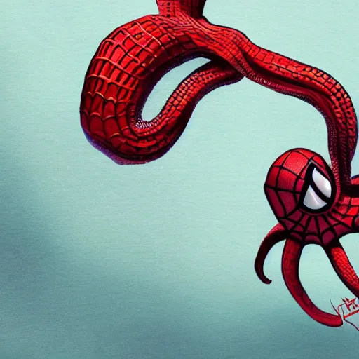 Image similar to octopus attacking and suffocating spiderman, photorealistic