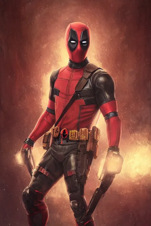 Image similar to Ryan Gosling as deadpool, no mask, fantasy, powerful, elegant, intricate, beautiful lighting, volumetric lighting, highly detailed, artstation, sharp focus, no cropping, by Stanley Artgerm Lau, greg rutkowski, thomas kindkade, alphonse mucha, loish, norman Rockwell