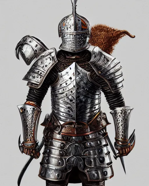 Prompt: hyperdetailed full body portrait of a knight, hyperdetailed fancy armor, hyperdetailed fancy helmet with sharp horns, wearing a scabbard, hd, sharp focus, illustration, studio light, trending on artstation
