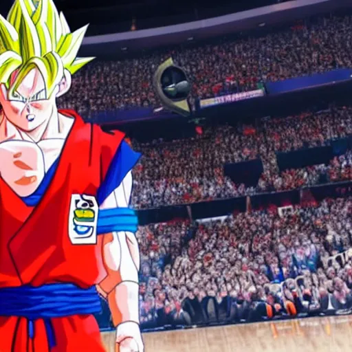 Image similar to still of goku in nba 2 k