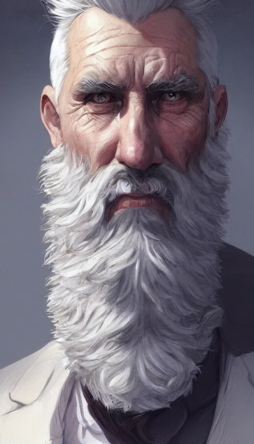 Prompt: mayor, sweaty, white hair and beard, insane, intricate, highly detailed, digital painting, artstation, concept art, smooth, sharp focus, illustration, Unreal Engine 5, 8K, art by artgerm and greg rutkowski and alphonse mucha