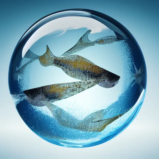 Prompt: photo of fish swimming inside a transparent sphere, high detail, 4k, complex