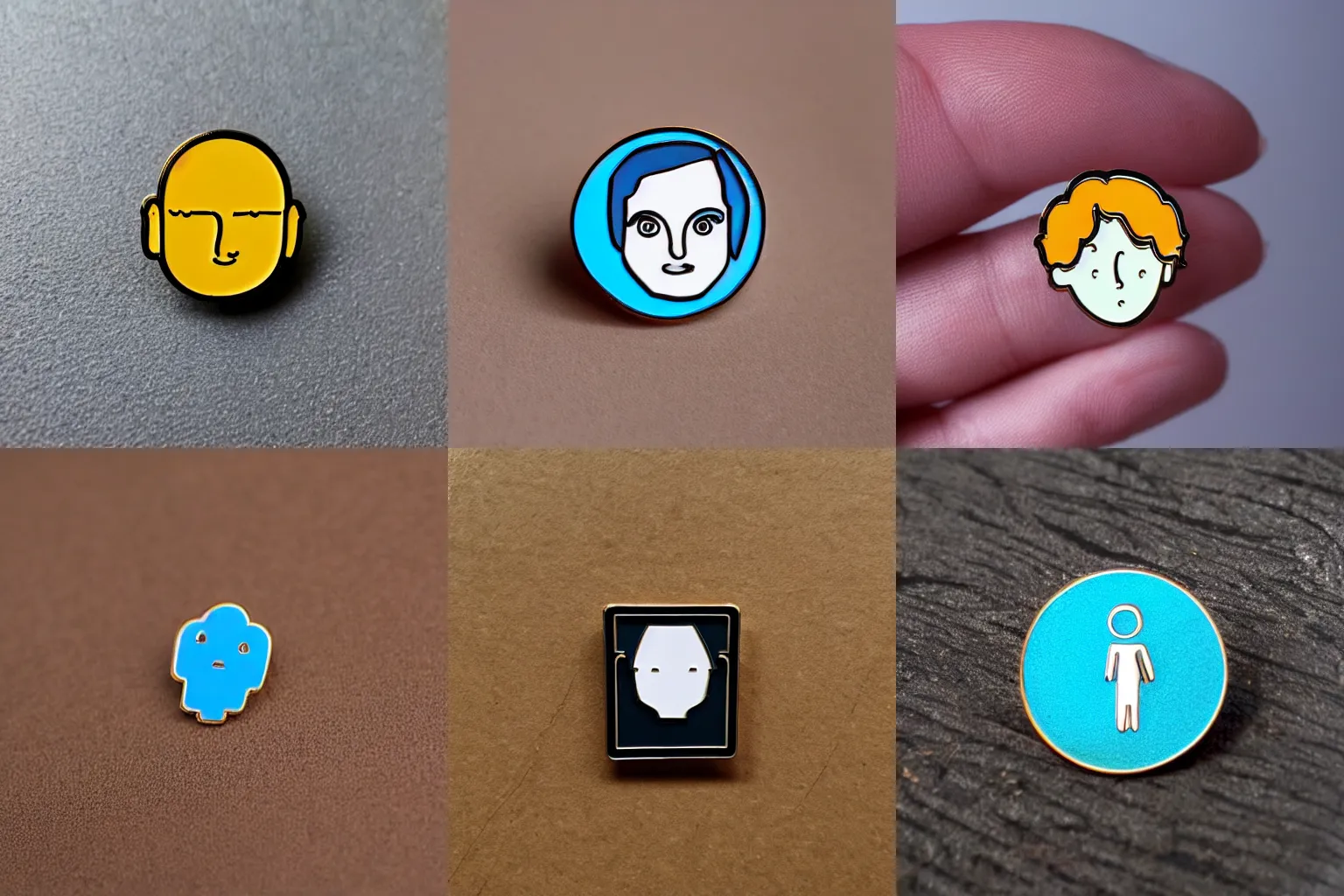 Prompt: a beautiful minimalistic enamel pin of a human face with a door open in it