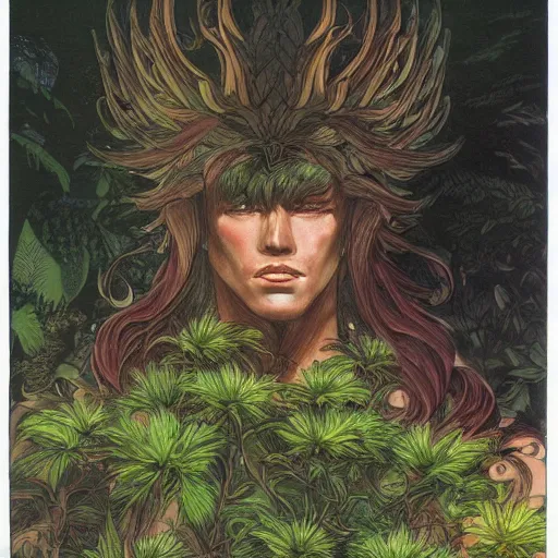 Image similar to a wide full shot, russian and japanese mix 1 9 8 0 s historical fantasy of a gods plants and trees, photographic portrait, high - key lighting, warm lighting, overcast flat midday sunlight, 1 9 8 0 s concept art.