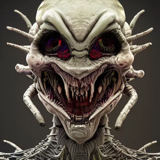 Prompt: giger fractal spider joker alien, digital art, trending in artstation, cinematic lighting, studio quality, smooth render, unreal engine 5 rendered, octane rendered, art style by klimt and nixeu and ian sprigger and wlop and krenz cushart.