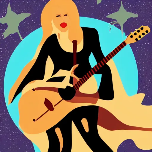 Image similar to stevie nicks playing guitar and singing, sticker - art, svg vector, adobe - illustrator