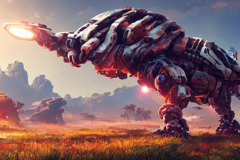 Image similar to shellsnapper machine mecanical creature robot of horizon forbidden west horizon zero dawn radiating a glowing aura global illumination ray tracing hdr fanart arstation by ian pesty and alena aenami artworks in 4 k