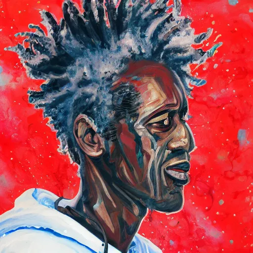 Image similar to a messy painting of Saul Williams in space.Trending on ArtStation