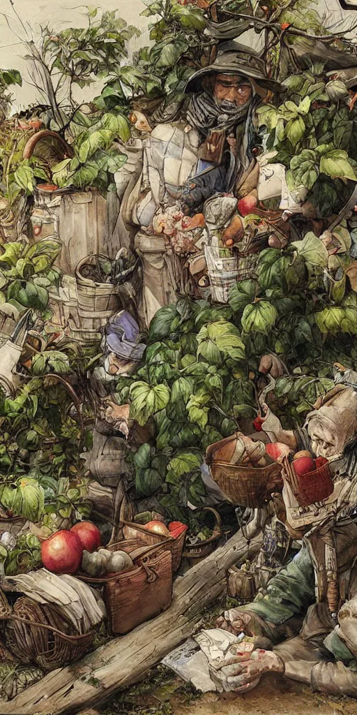 Image similar to oil painting scene from apple gardeners by kim jung gi