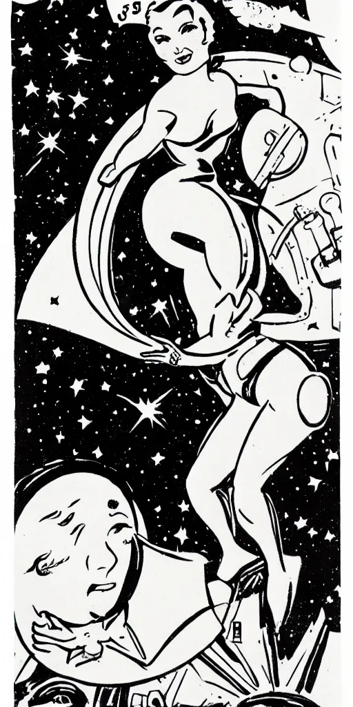 Image similar to old 1930s cartoon, space babe