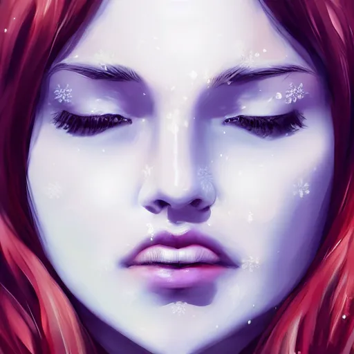 Prompt: a pretty face turning into silk snowflakes. artstation award