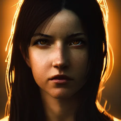 Image similar to Riveting Tifa Lockhart portrait, atmospheric lighting, painted, intricate, volumetric lighting, beautiful, golden hour, sharp focus, ultra detailed, by Leesha Hannigan, Ross Tran, Thierry Doizon, Kai Carpenter, Ignacio Fernández Ríos