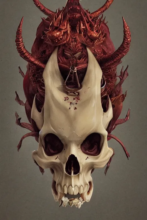 Image similar to a portrait of a japanese devil skull animal illustrated by miyazaki by karol bak, james jean, tom bagshaw, rococo, sharp focus, trending on artstation, cinematic lighting, hyper realism, octane render, 8 k, hyper detailed, vivid, ultra detailed, highly detailed