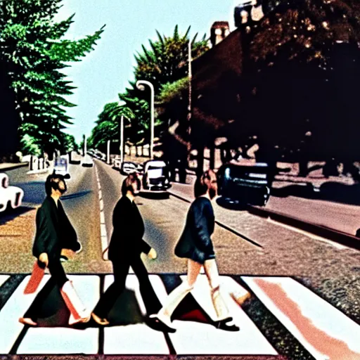 Prompt: the beatles on the run, baby arizona film styling, 8 k higly detailed cinematic lighting, moma museum