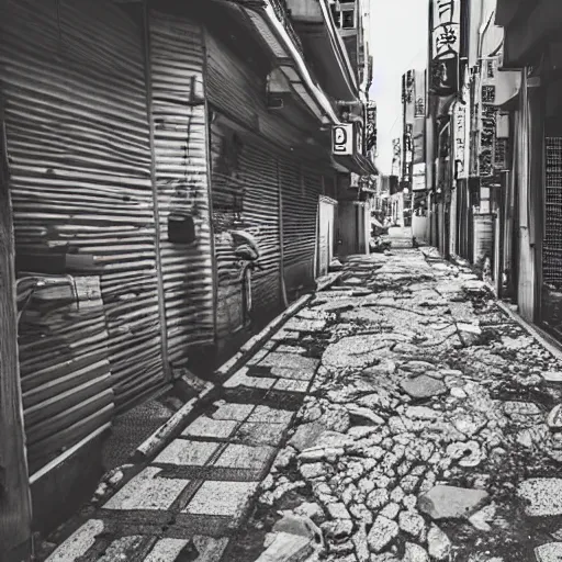 Image similar to abandoned street of tokyo with stone of people