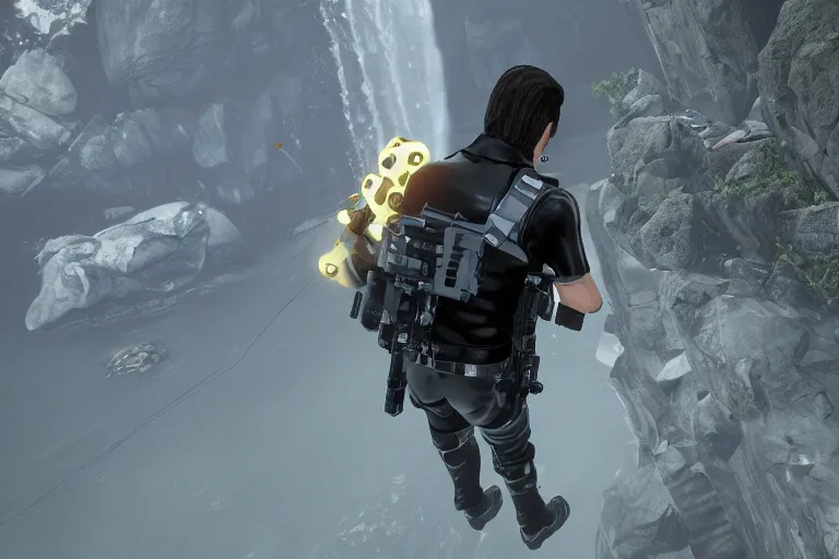 Prompt: a screenshot of goldeneye 0 0 7 ( n 6 4 1 9 9 7 ), a screenshot of death stranding ( ps 4 2 0 1 9 )