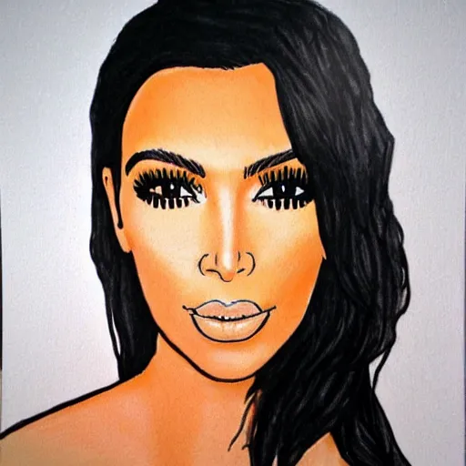 Prompt: Kim Kardashian picture drawn with wax crayon