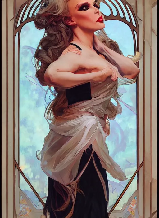 Image similar to katya, drag queen, painting by artgerm and greg rutkowski and alphonse mucha