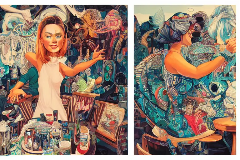 Image similar to Drunks people in bar, Tristan Eaton, victo ngai, artgerm, RHADS, ross draws