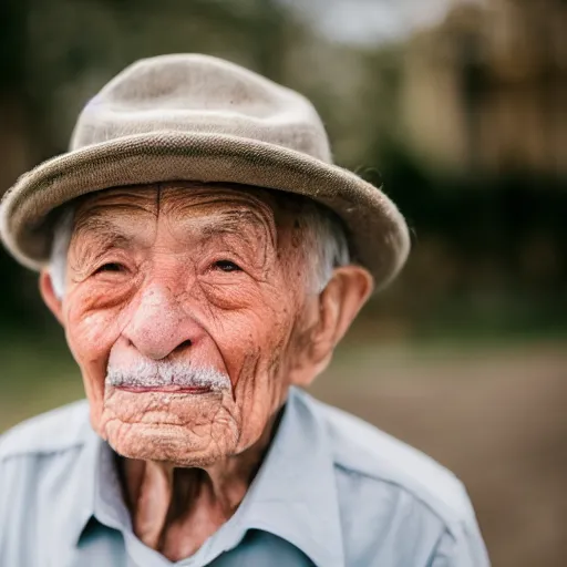 Prompt: portrait of an elderly man with a giant head and small body, canon eos r 3, f / 1. 4, iso 2 0 0, 1 / 1 6 0 s, 8 k, raw, unedited, symmetrical balance, in - frame