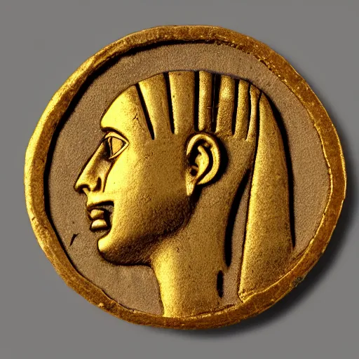 Prompt: an ancient roman gold coin with the face of anubis, close up photo, ultra realistic, studio photo, bokeh.