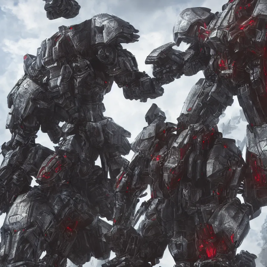 Prompt: hyper detailed cinematic rendering cg artwork, azure crimson skinny full body heavy armor armored core, weathering armor plating, endoekeleton exposure, 8 k, octane render, unreal engine, ray tracing