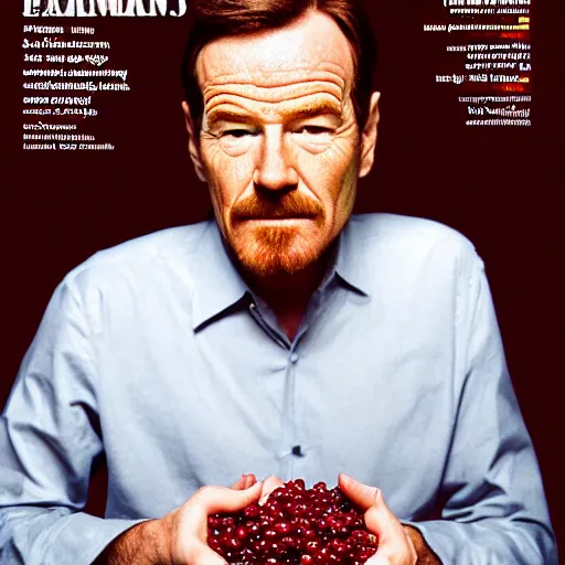 Image similar to tiny bryan cranston's body is a bowl of cranberries, head emerging from cranberries, natural light, sharp, detailed face, magazine, press, photo, steve mccurry, david lazar, canon, nikon, focus