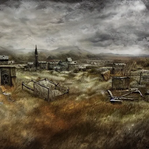 Image similar to post apocalyptic England landscape, digital art, realistic