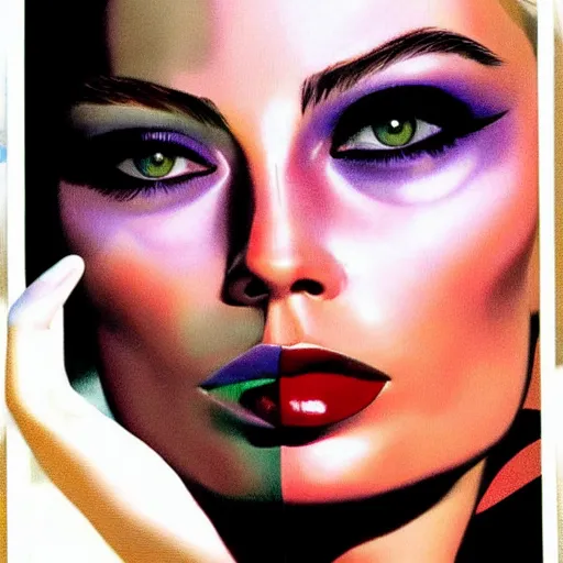 Image similar to page texture canvas texture eye shadow makeup smokey eyes margot robbie by artgem by brian bolland by alex ross by artgem by brian bolland by alex rossby artgem by brian bolland by alex ross by artgem by brian bolland by alex ross