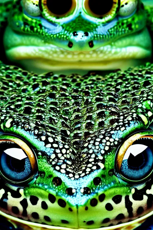 Image similar to extremely beautiful frog, symmetrical, cinematic, elegant, luxury, chrome, real photography, 4 k, ultra hd, national geographic journal cover