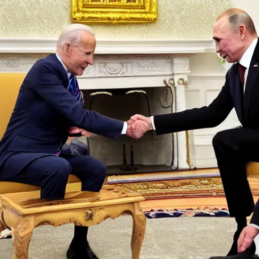 Prompt: biden and putin playing rock paper scissors, no one wins