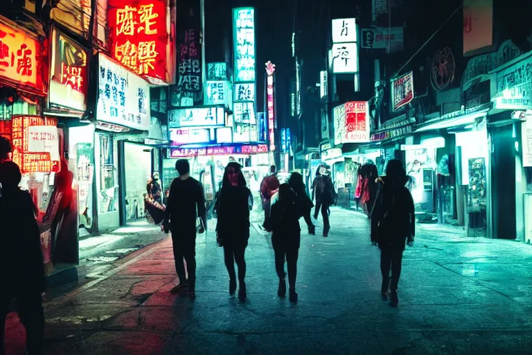 Image similar to dark corner of the street in cyberpunk city night chinese neon people