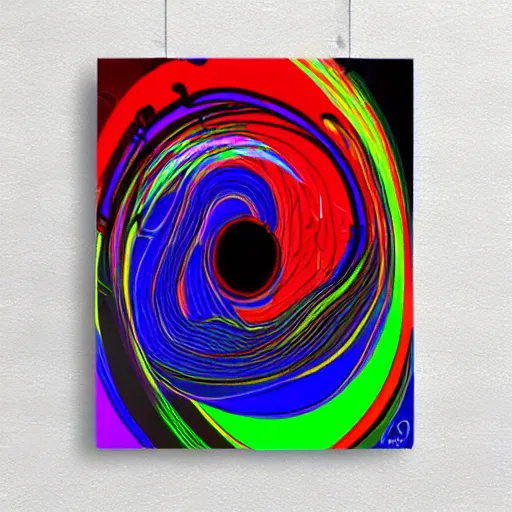 Image similar to a swirling psychedelic image of a black hole, artist's interpretation, poster art, featured artwork, high contrast, abstract, pop, digital art