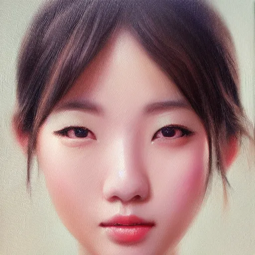 Prompt: perfect, realistic oil painting of close-up japanese idol girl face, by an American professional senior artist, Hollywood concept, dynamic composition and motion, postproduction.
