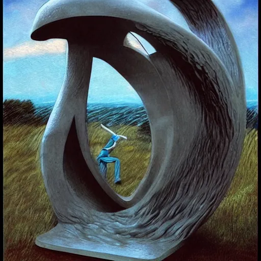 Image similar to A sculpture. A rip in spacetime. Did this device in his hand open a portal to another dimension or reality?! by Michael Whelan organic, expressive