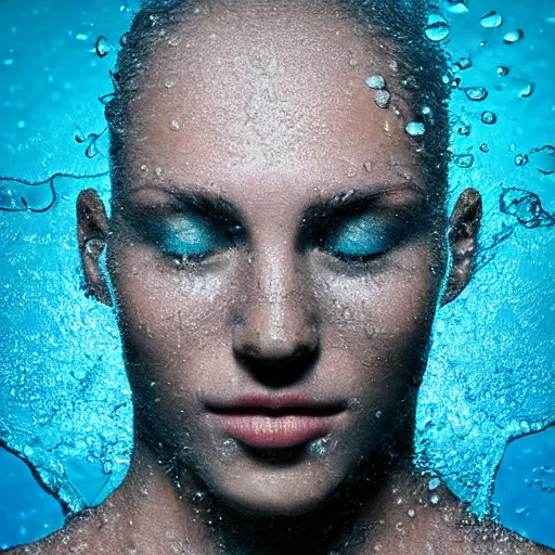 Image similar to small minimalistic logo icon of a human head shape made of water, water manipulation, hyper realistic, ray tracing, realistic water splashes, sharp focus, 8 k resolution