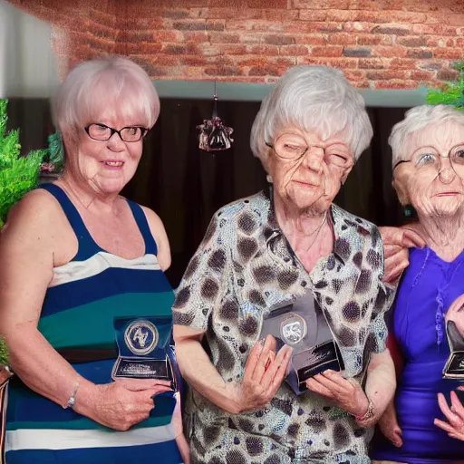 Prompt: hyper realistic multi award winning photo of gushing grannies