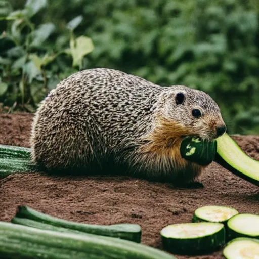 Prompt: groundhog eating a zucchini