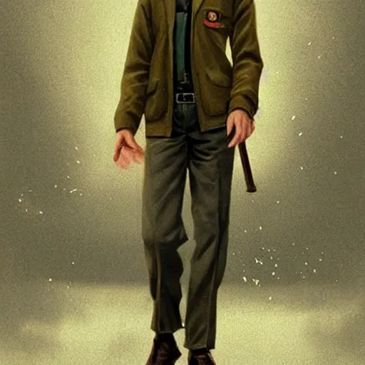 Image similar to a highly detailed epic cinematic concept art CG render digital painting artwork costume design: young James Dean as a well-kept neat perfect formal student in a 1950s USSR school uniform. By Greg Rutkowski and Ilya Kuvshinov, trending on ArtStation, made in Maya, Blender and Photoshop, octane render, excellent composition, cinematic atmosphere, dynamic dramatic cinematic lighting, aesthetic, very inspirational, arthouse